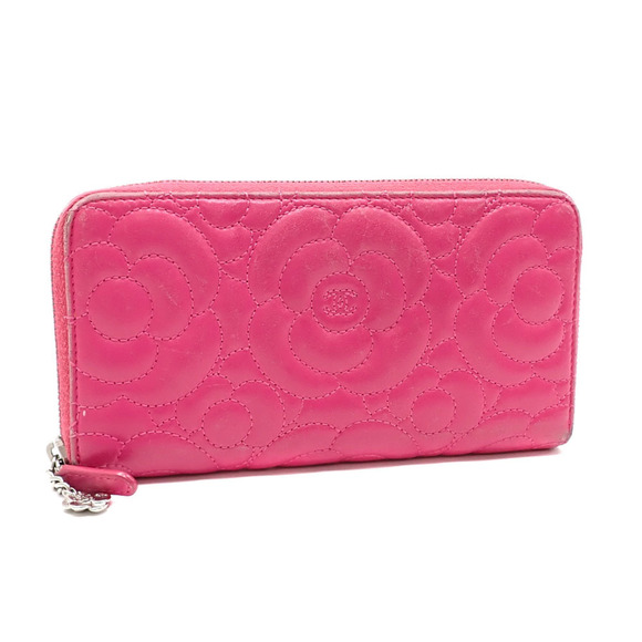 CHANEL Accessories - Chanel Round Long Wallet Women's Pink Lambskin Camellia A210809